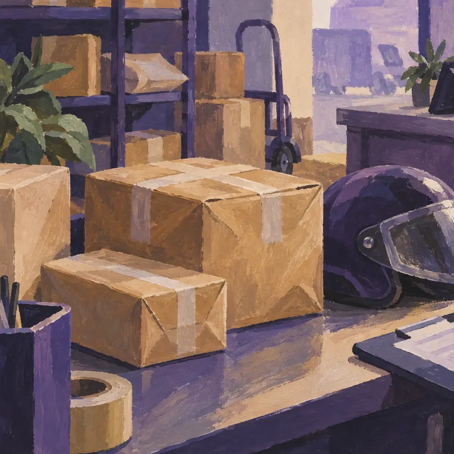 Illustration of courier businesses equipment and workspace